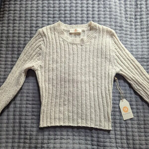 NWT White Ribbed Long Sleeved Crop Top Chrysanthemum label